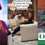 President Tinubu celebrates Super Eagle's victory over Cameroon.